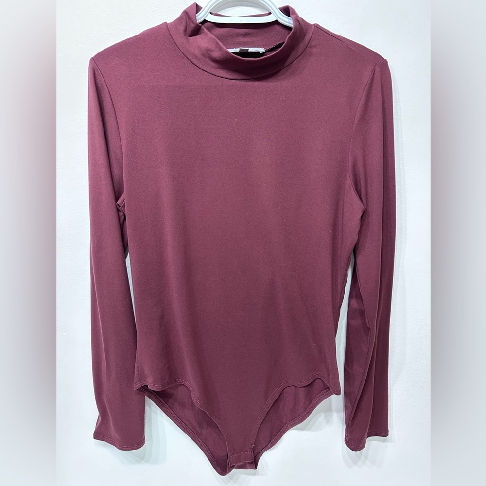 Women’s Gaze Long Sleeve Mock Neck Bodysuit Brown Mauve‎ Size Large